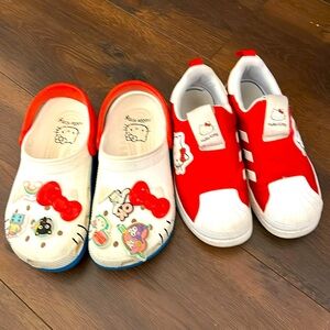 Kids girls Hello Kitty Adidas pull ons and Crocs